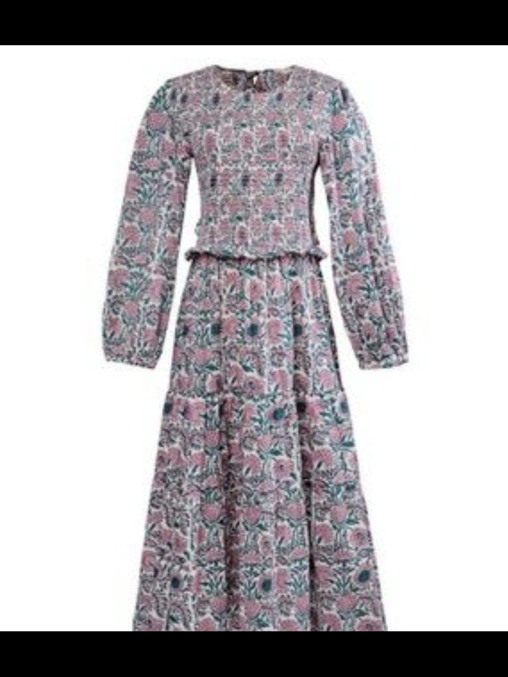 Ophelia & Indigo floral print smocked cotton maxi dress.